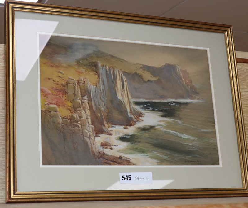 Baragwanath King (1864-1939), gouache and watercolour, The Lands End, signed, 29 x 42.5cm